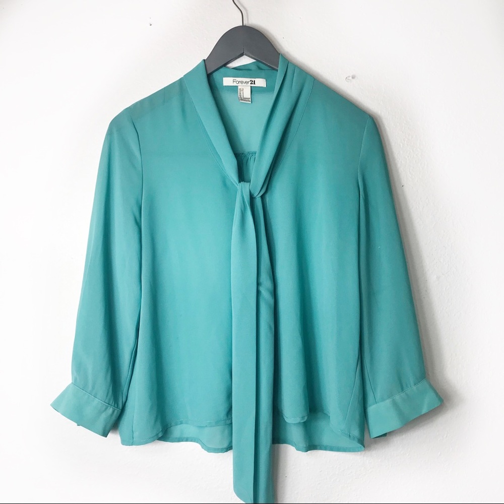 Forever 21 Turquoise Sheer Long Sleeve
